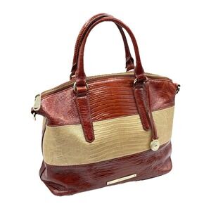 Brahmin Duxberry Satchel Tri-Color Croc Embossed Leather Pecan & Gold Metalli